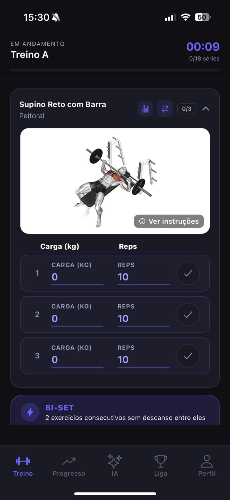 GIF do exercício + instruções, na palma da mão.